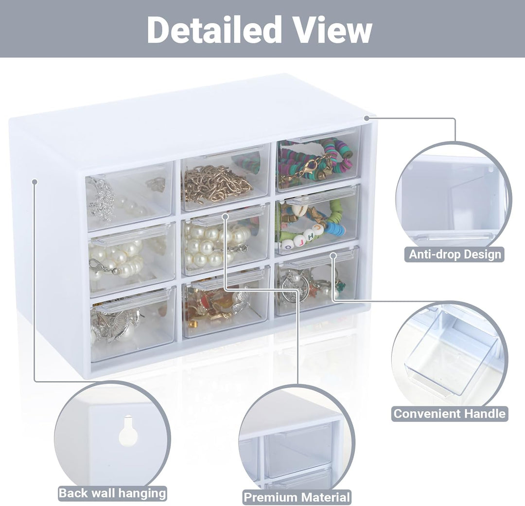 2 Stück Bastelbox Aufbewahrung mit 9 Schubladen - Mini Schubladen Organizer, 18×11.8×10 cm, zum Aufh