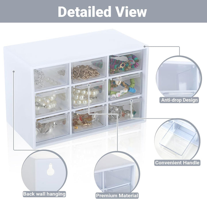 2 Stück Bastelbox Aufbewahrung mit 9 Schubladen - Mini Schubladen Organizer, 18×11.8×10 cm, zum Aufh