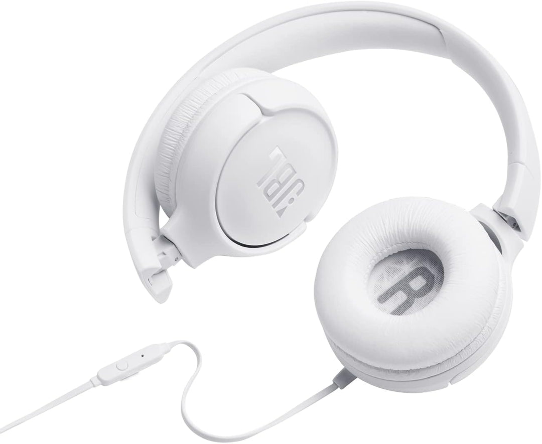 JBL Tune 500 On-Ear Kopfhörer mit Kabel in Weiss – Ohrhörer mit 1-Tasten-Fernbedienung, integriertem