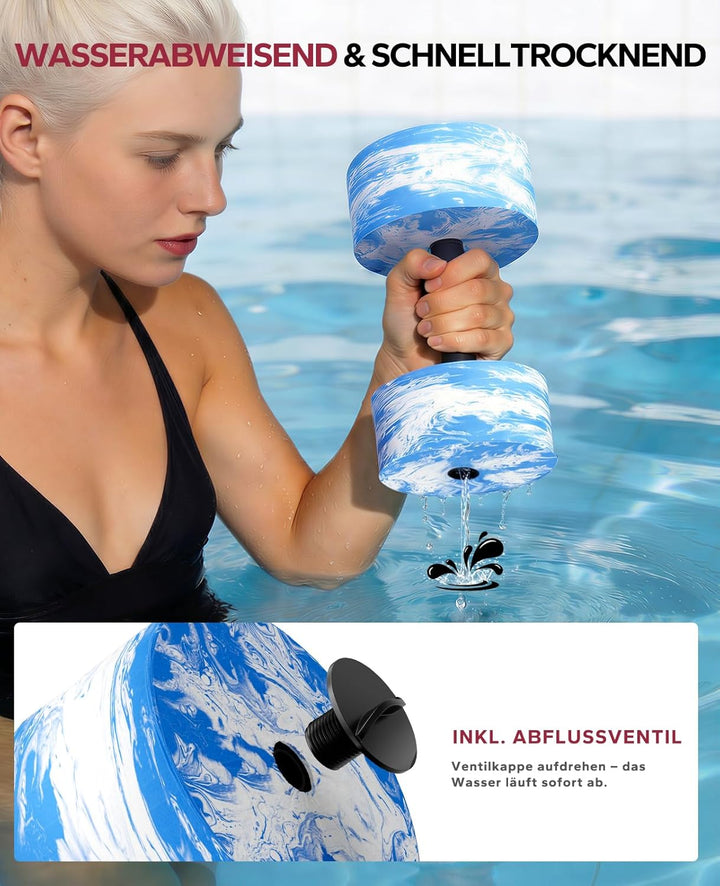 HAPBEAR 3-in-1 Wasserhanteln mit Verbindungsstange – 2er-Set Aqua Hanteln & Wassergymnastik Zubehör