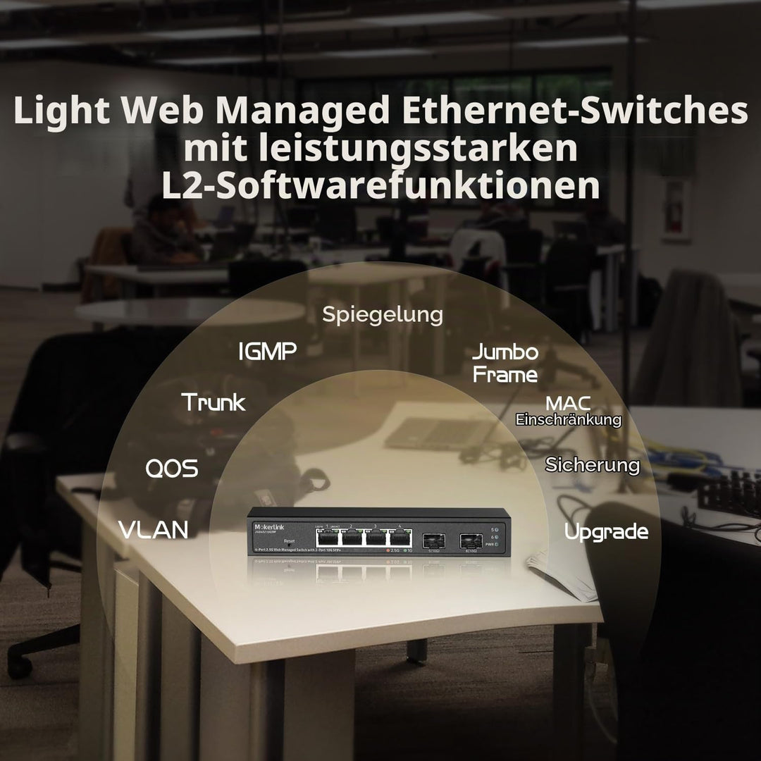 MokerLink 4 Port 2.5G Managed Switch mit 2 Port 10G SFP+ Slot, 4 x 2.5Gigabit Base-T Ports kompatibe