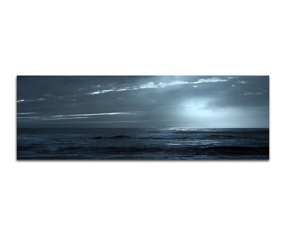Paul Sinus Art Panoramabild auf Leinwand und Keilrahmen 150x50cm Meer Schiff Wolken Nacht Mondlicht