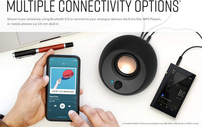 Creative Pebble V3 Minimalistischer 2.0-USB-C-Desktop-Lautsprecher mit USB-Audio, Clear Dialog, Blue