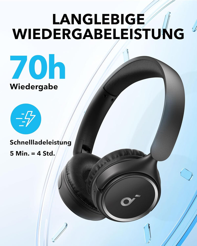 soundcore H30i Kabellose On-Ear Kopfhörer, Faltbares Design, Purer Bass, 70h Wiedergabe, Bluetooth 5