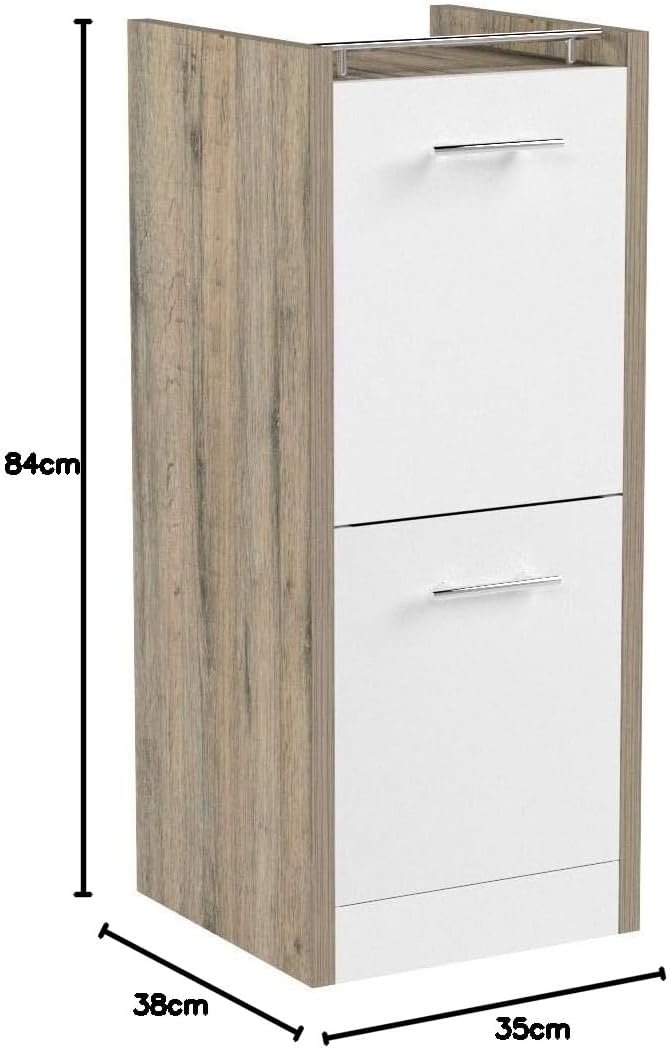 Schildmeyer Unterschrank 133070 Trient, 38 x 35 x 84 cm, weiss glanz / wildeiche Dekor, Wildeiche