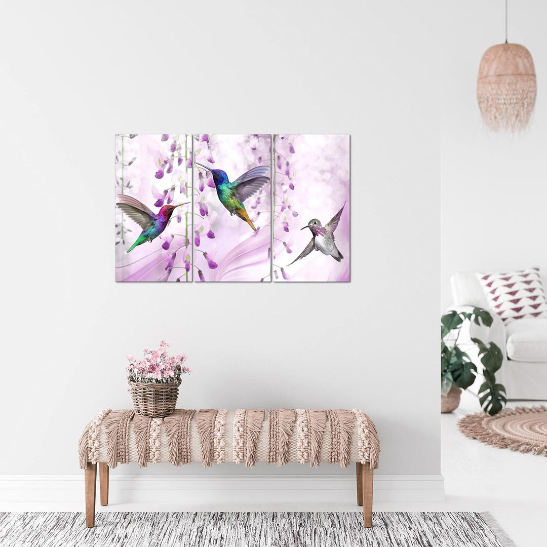 Runa Art Wandbilder Blumen Vogel Bild XXL Wohnzimmer Schlafzimmer Rosa Kolibri Abstrakt 120 x 80 cm