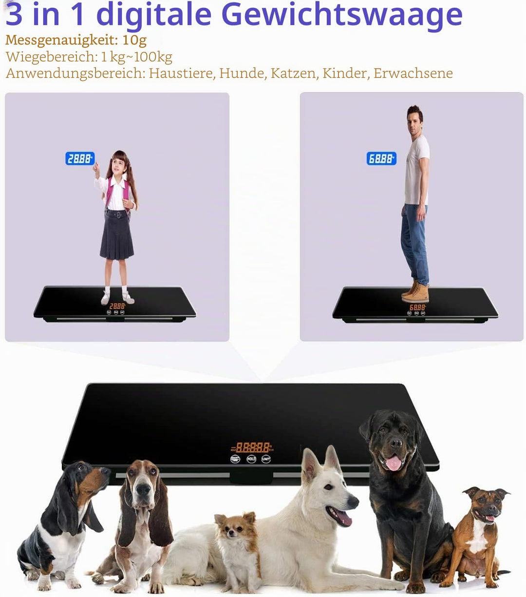 Grosse Präzisions-Dgit-Tierwaage für grosse Hunde, 0,35 OZ Genauigkeit mit Kapazität, 65 x 45 cm