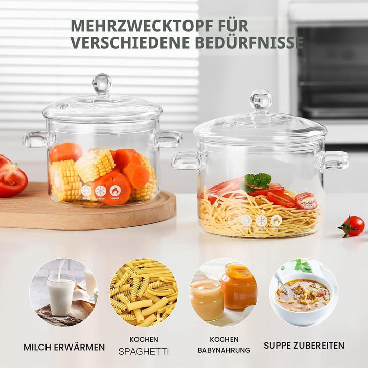 Glaspfanne, 2.3-Liter-Glaspfanne mit Deckel, hitzebeständige Klarglas-Kochpfanne und Pfanne mit Deck