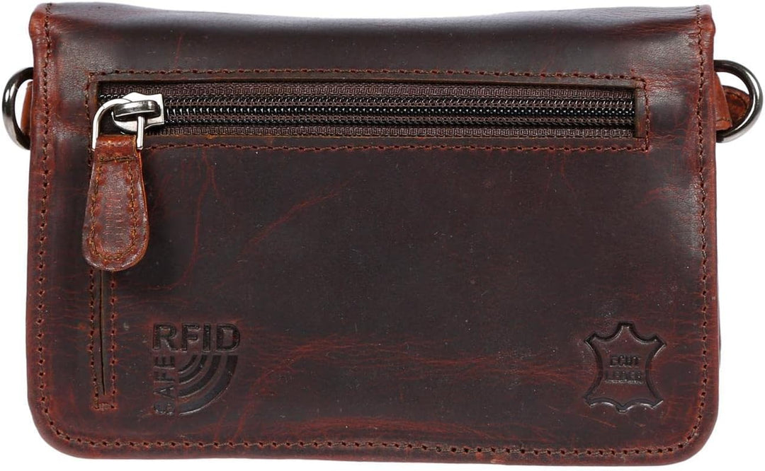 Christian Wippermann kleine echt Leder Damen Tasche Umhängetasche mit RFID Schutz Braun, Braun