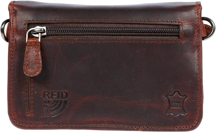 Christian Wippermann kleine echt Leder Damen Tasche Umhängetasche mit RFID Schutz Braun, Braun