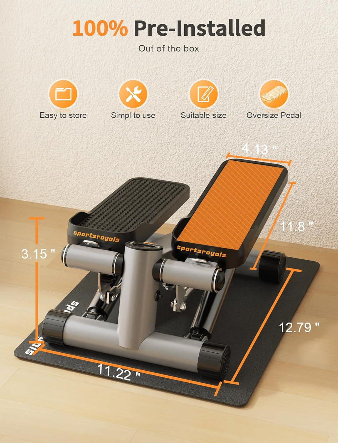 Sportsroyals Up-Down-Twister Stepper für Zuhause,Mini Stepper 150kg mit Power Ropes& LCD Display，Hom