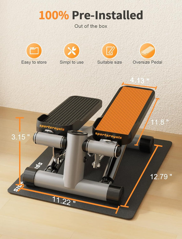 Sportsroyals Up-Down-Twister Stepper für Zuhause,Mini Stepper 150kg mit Power Ropes& LCD Display，Hom