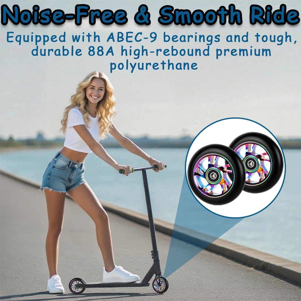 Stunt Scooter Rollen, 2 PCS Ersatzräder für Scooter, 100mm Roller Reifen mit ABEC, Aluminium Roller