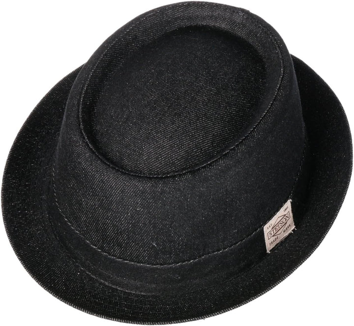 Stetson Classic Pork Pie Denim Hut - Einfarbiger Hut - Rund & flach - Mehrfarbig mit Logo - Made in