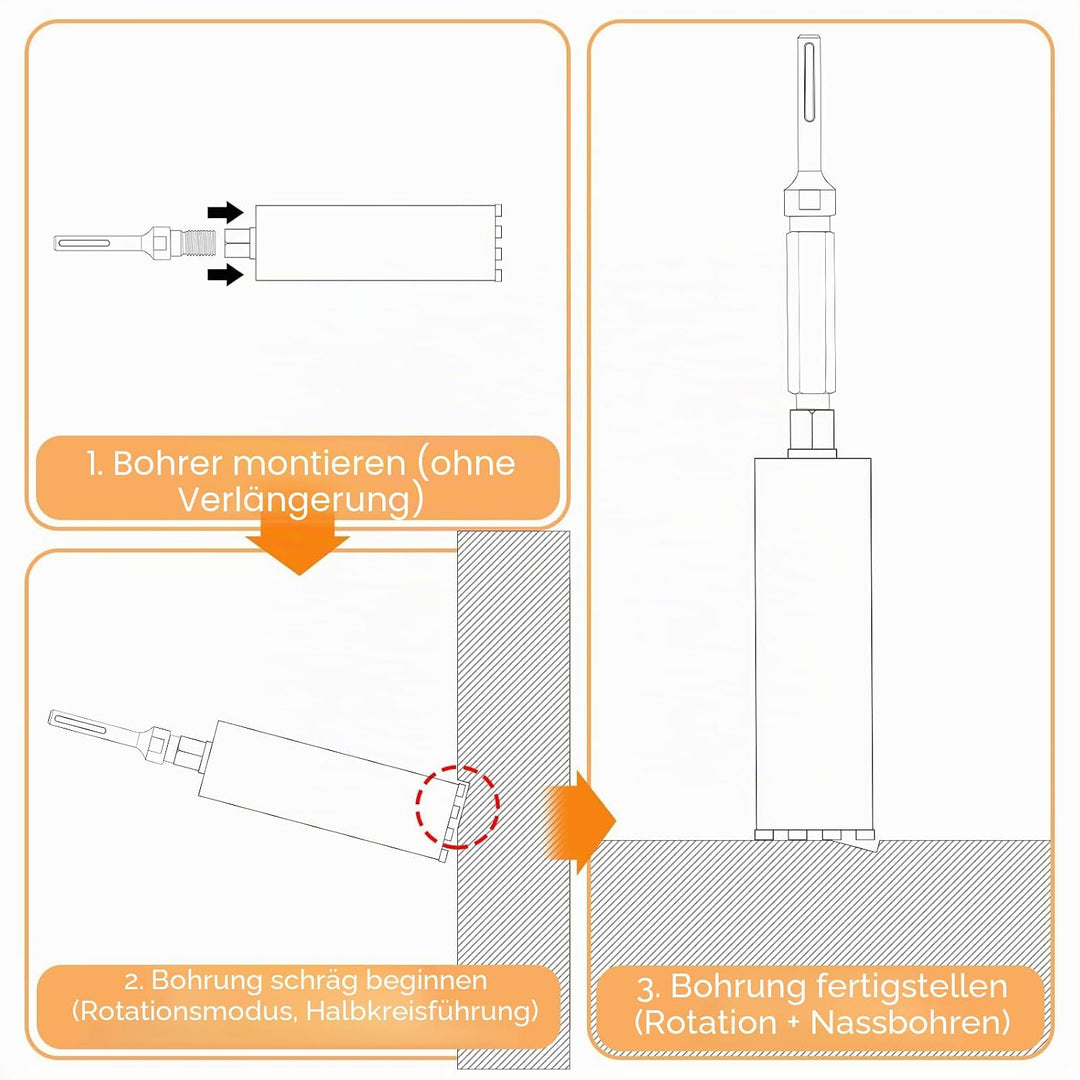 CPROSP 1¼" UNC Diamantbohrkrone 68mm mit Kernbohrer Verlängerung 400mm und SDS PLUS Adapter, Kernboh