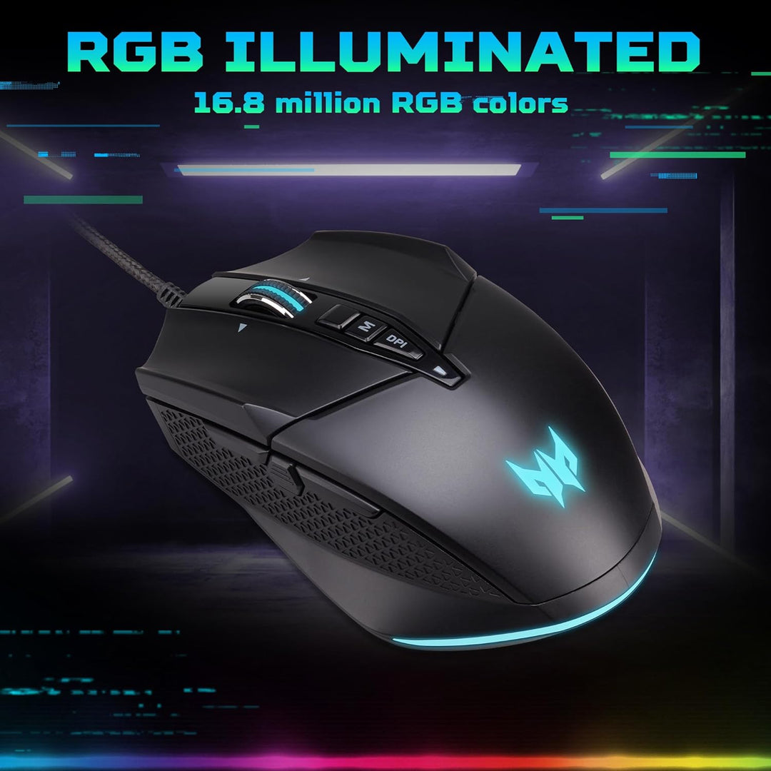 Acer Predator Cestus 335 Gaming Maus (19.000 DPI, 400 IPS Tracking, 10 programmierbare Tasten, 0,5 m