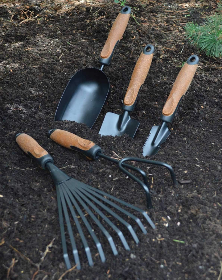 Olmsted Forge Gartenwerkzeug-Set, 5-teilig, robuster pulverbeschichteter Stahl, Korkgriff