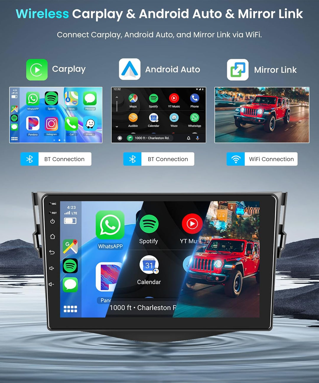 Rimoody 4+64G Android Autoradio für Toyota RAV4 2007-2012 9 Zoll HD Touchscreen Autoradio mit Wirele
