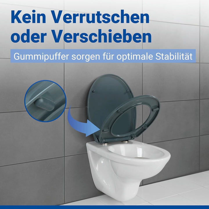 WENKO WC-Sitz Mod. Ostuni grauer bruchstabiler Thermoplast mit Easy Close Absenkautomatik und Edelst