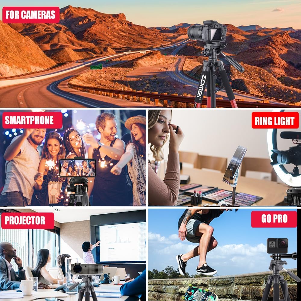 ZOMEi 188cm Stativ Heavy Duty Tall Tripod Stand, Professional Travel Video Tripod Kompatibel mit DSL