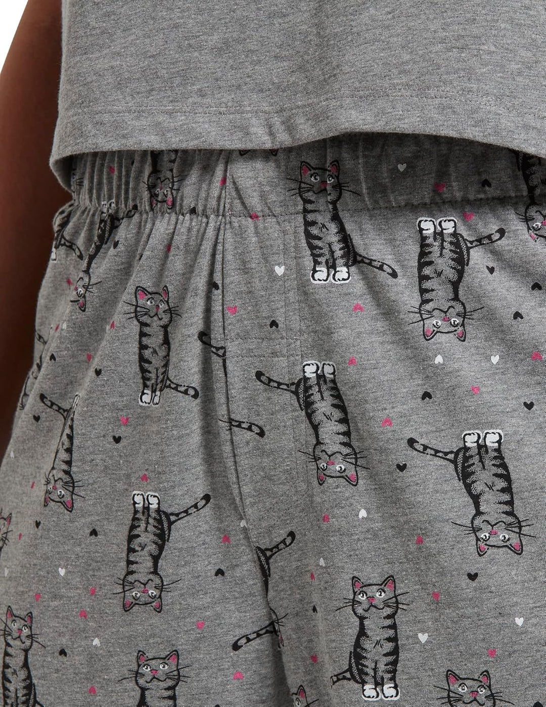HUE Damen Printed Knit Capri Pajama Sleep Pant Pyjamahose, Medium Grey Heather/Sweet Kitty