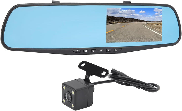 HD 1080P Doppelobjektiv-Spiegel-Dashcam, 4,3-Zoll-Anti-Glare-Parkmonitor-Rückfahrkamera (Mit 32g Spe