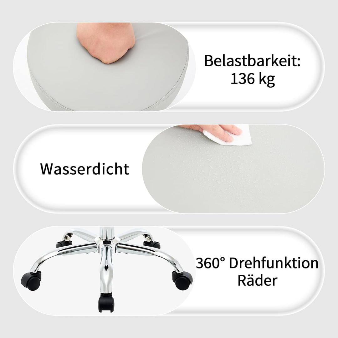 FIRAVOE Ergonomischer höhenverstellbarer Rollhocker 49,5–67,6 cm, Stabiler rückenloser Bürohocker au