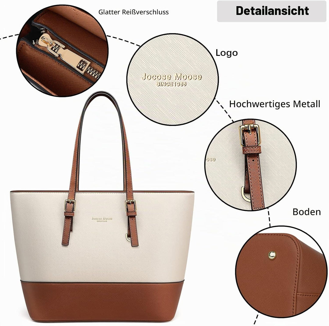 Damen Handtasche Schultertasche, Vintage Leder Tasche Shopper Gross für BüRo Schule Einkauf, Geschen