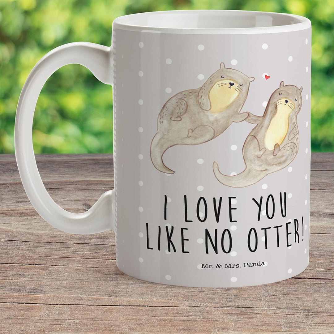 Mr. & Mrs. Panda Plastikbecher Otter Hände halten - Geschenk, glücklich, Seeotter, Liebe, Paar, Kind