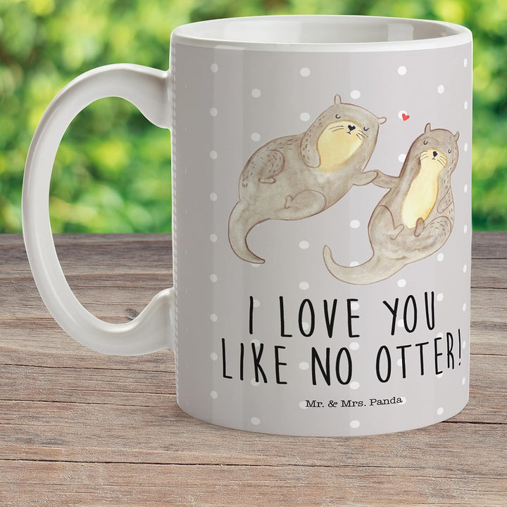 Mr. & Mrs. Panda Plastikbecher Otter Hände halten - Geschenk, glücklich, Seeotter, Liebe, Paar, Kind
