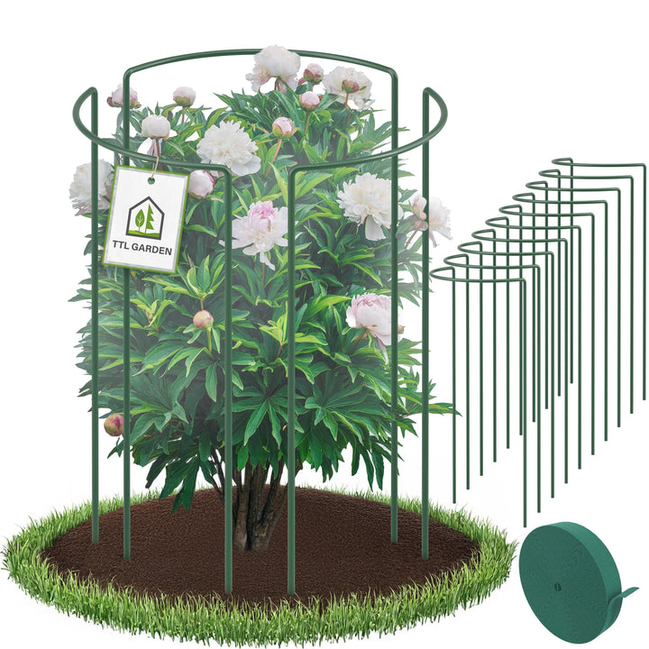 TTL GARDEN Strauchstützen 70cm x 40cm 10er Set + Klettband - Strauchstützen Stahl rostfrei Kunststof