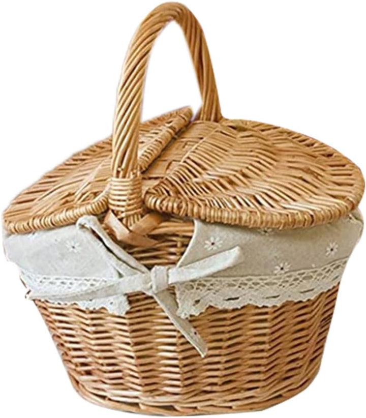 Picknickkorb Wicker gewebter Speicherkorb mit Deckel 26x18x14cm Ovaler Randalität Picknickkorb mit G