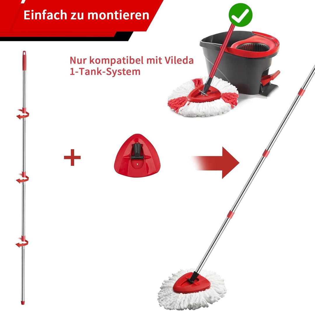Spin Mop Set Kompatibel mit Vileda Turbo 2in1 EasyWring&Clean,1 Griff + 1 Base Grossartig für Wischm