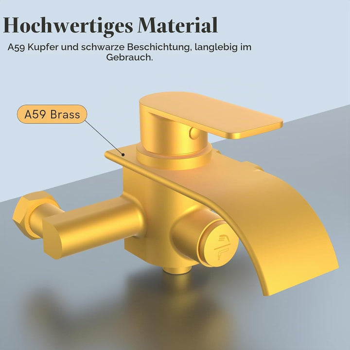 KULACO Badewannenarmatur Wasserfall Schwarz, Mischbatterie Badewanne Wannenbatterie, Messing Wasserh