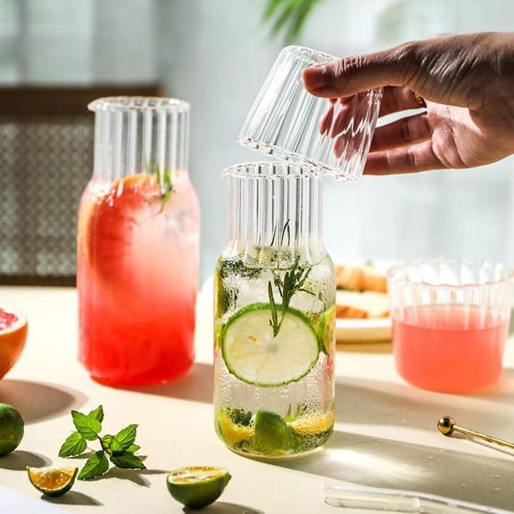 Operitacx 2 Sets Nachtnacht Wasser Karaffe mit Becher Glas Set für Schlafzimmer Nachttisch Kaltes Wa