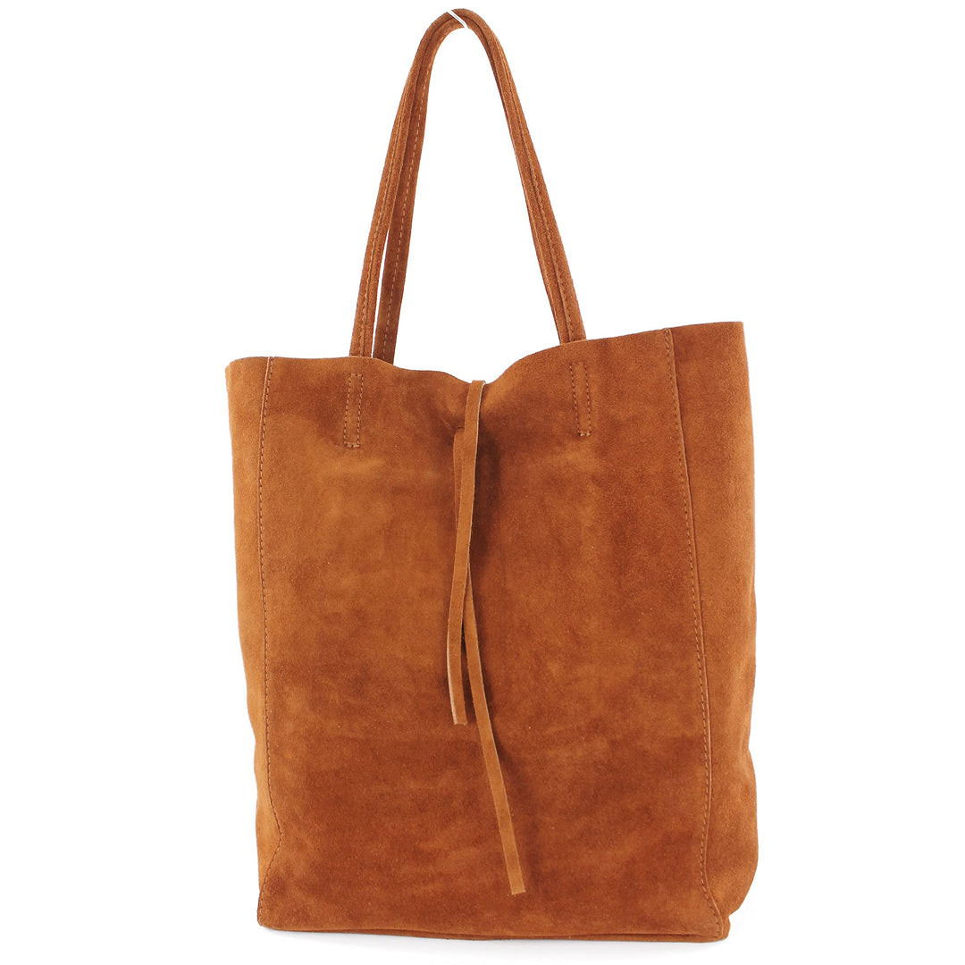 modamoda de T163 Damen Leder Shopper Schultertasche, handmade in Italy Cognac Dunkel Wildleder, Cogn
