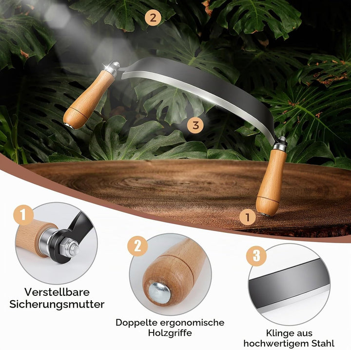 250 mm Zugmesser für Holz, Baumschäler mit komfortabler Holzgriff, Wolframstahl, Schindelmesser, Zus