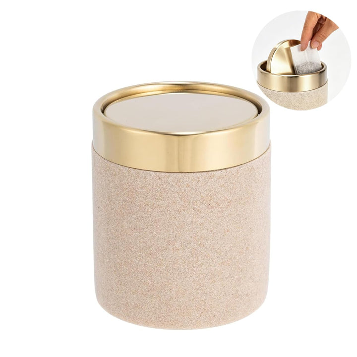 Mini Maifan-Stein Mülleimer mit Deckel 1,3 L Gold Optik, Badezimmer 