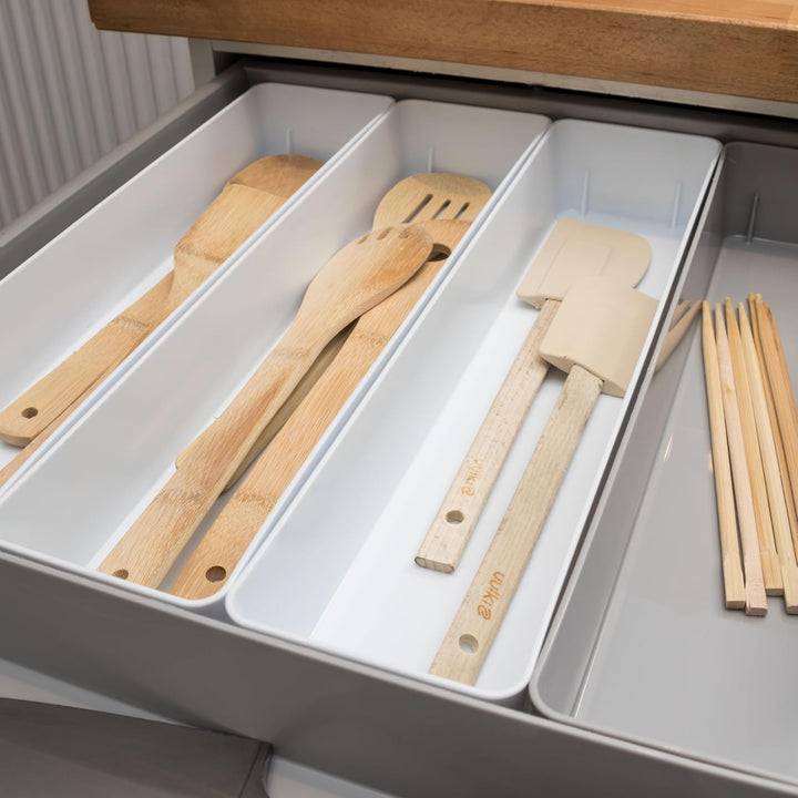 6x Ordnungsboxen - 6 cm hoch - GRAU - 40x10x6cm - 2 Liter - Ordnungskorb - Schubladenorganizer Schub