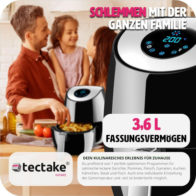 tectake® Heissluftfritteuse, Airfryer, 3,6 l Fassungsvermögen, Touchscreen-Display, 7 Programme, Air