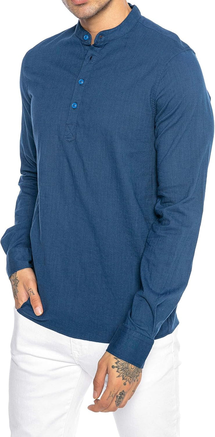 Redbridge Elegantes Herren Leinenhemd Langarm Casual Baumwolle M Blau, M Blau