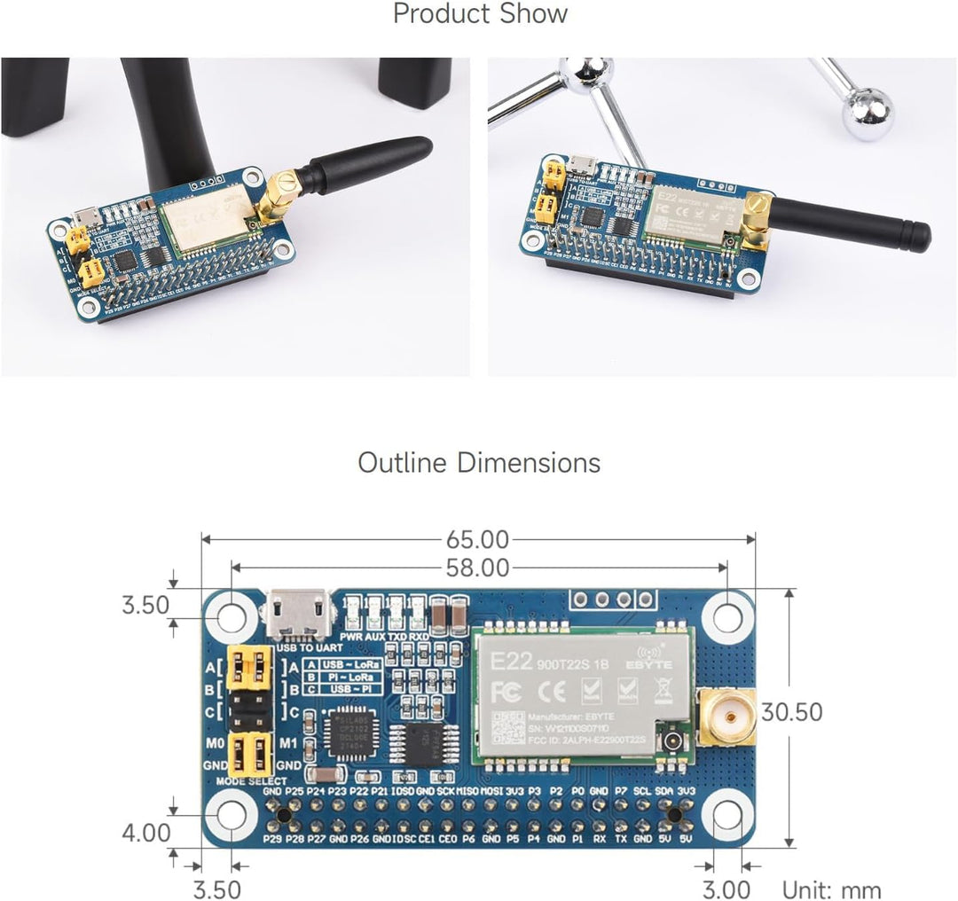 Waveshare SX1262 868M LoRa HAT, Compatible with Raspberry Pi, for Europe/Asia/Africa