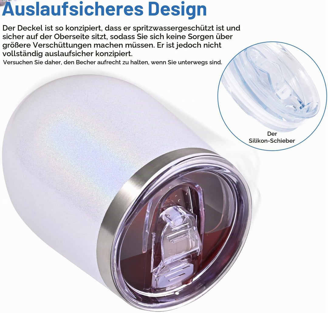 Joymaking 4 Stück Weinbecher Edelstahl, Stemless Weinbecher mit Deckel, Doppelwandige Unbreakable Tr