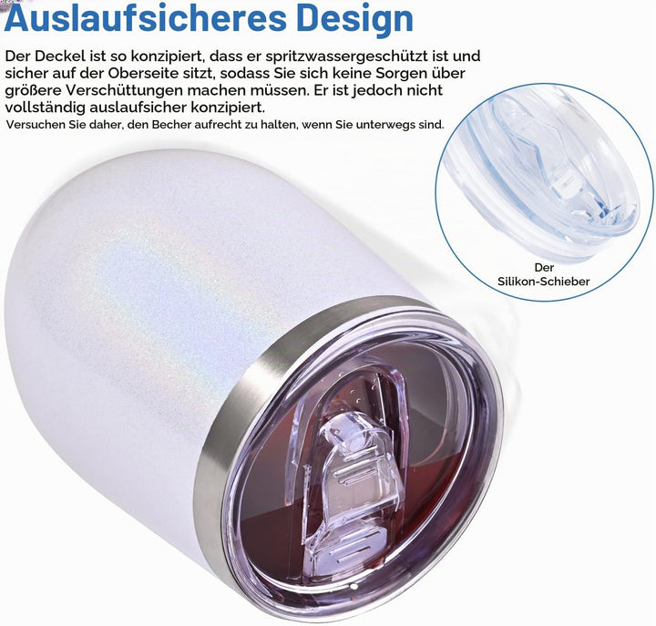 Joymaking 4 Stück Weinbecher Edelstahl, Stemless Weinbecher mit Deckel, Doppelwandige Unbreakable Tr