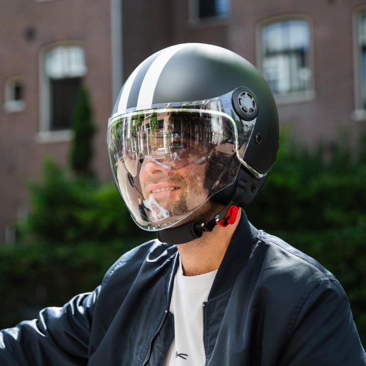 VINZ Parchi Jethelm mit Doppelvisier | Roller Helm Fashionhelm mit Streifen | In Gr. XS-XXL | Jet He