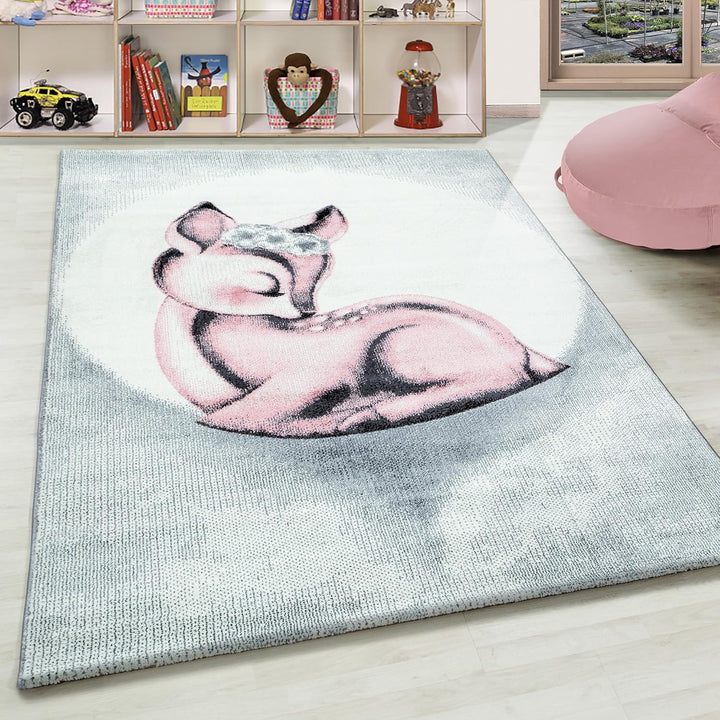 Kinderteppich Rehkitz Muster Mädchen Teppich Weich &Soft Teppich Kinderzimmer Babyzimmer Jugendzimme