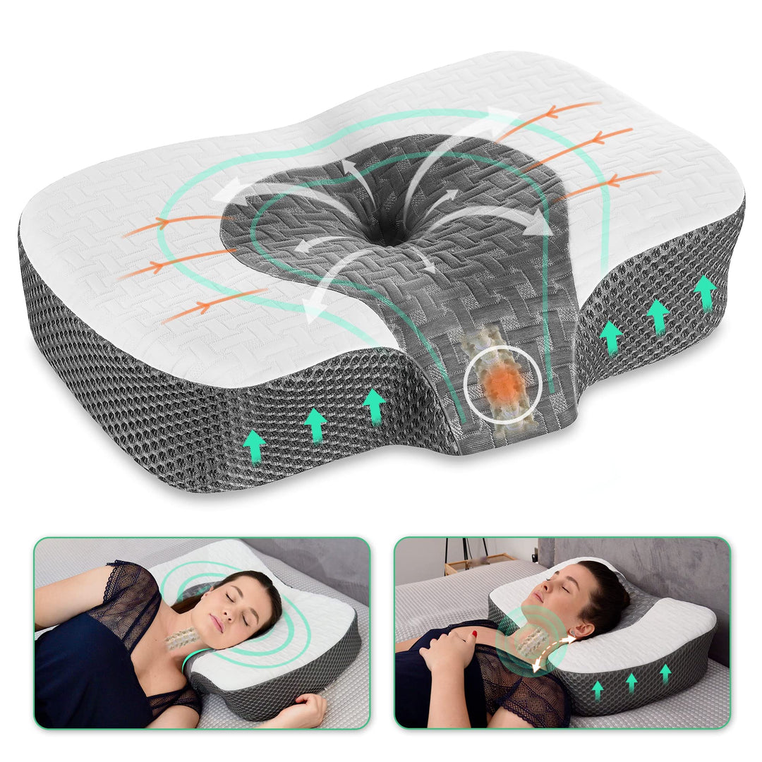 Elviros Orthopädisches Kissen aus Memory Foam, Kopfkissen Nackenschmerzen, Schlafkissen, Ergonomisch