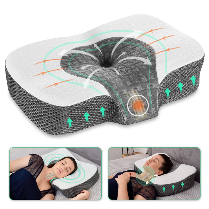 Elviros Orthopädisches Kissen aus Memory Foam, Kopfkissen Nackenschmerzen, Schlafkissen, Ergonomisch