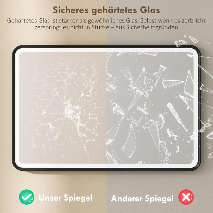 HOMCOM Badspiegel mit Beleuchtung 90x60 cm LED Spiegel mit 3 Lichtfarben Dimmbar, Hintergrundbeleuch