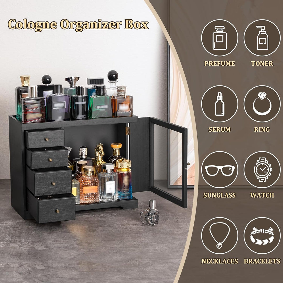 Parfüm Organizer, Holz Herren Parfüm Ständer mit Schublade, Parfüm Regal mit Transparent Sichtbarer